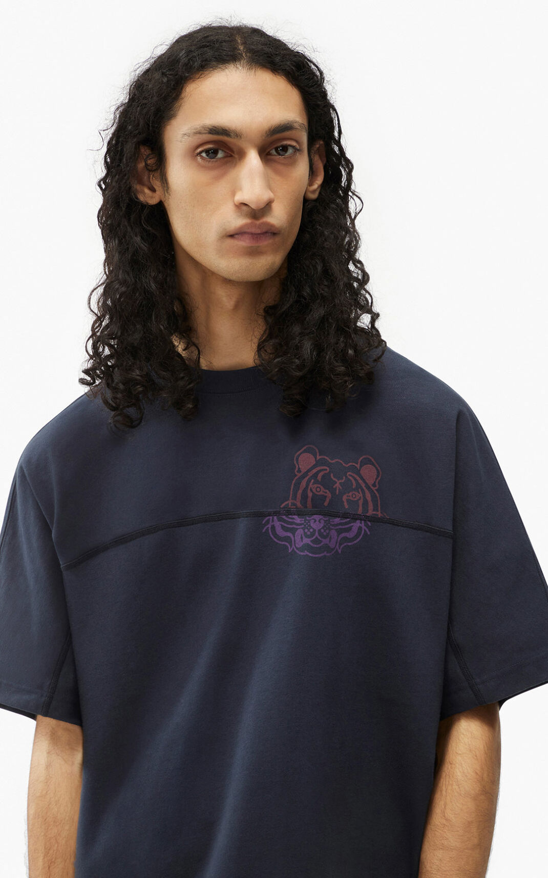 T Shirt Kenzo K Tiger oversized Homme Bleu Noir | YSKT-59463